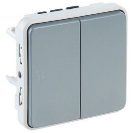 Double va et vient Plexo IP55 - Composable saillie ou encastré - Gris