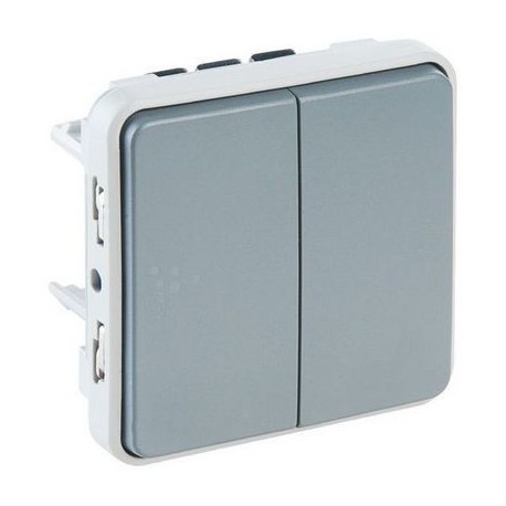 Double va et vient Plexo IP55 - Composable saillie ou encastré - Gris