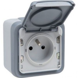 Prise de courant 16 A 2P+T Plexo IP55 - Complet en saillie - Gris