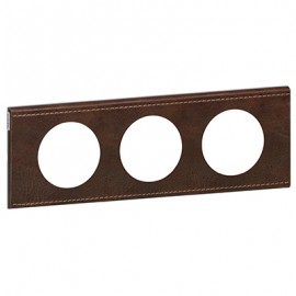 Plaque cuirée Céliane - Cuir brun texturé - Triple horizontale / verticale 71mm