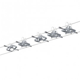 Kit complet comprenant 5 spots Mac II sur câbles - 5x10W - GU5.3- 60 VA - Chrome mat - Dimmable