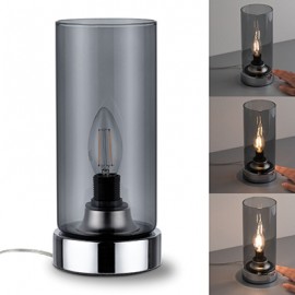 Lampe à poser Pinja - 20W Max - E14 - 230V - Chrome/Verre fumé - Sans ampoule