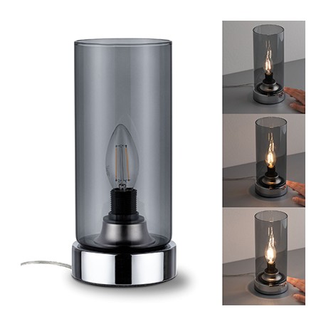Lampe à poser Pinja - 20W Max - E14 - 230V - Chrome/Verre fumé - Sans ampoule