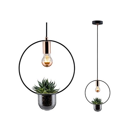 Suspension Tasja - 20W Max - E27 - 230V - Noir/Cuivre - Sans ampoule