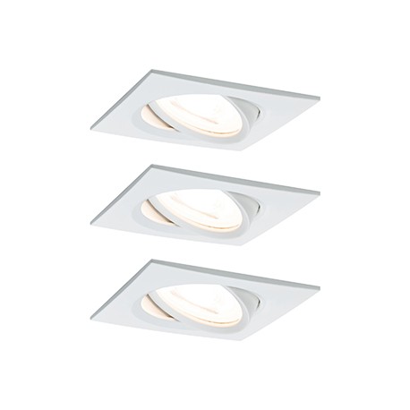 Kit de 3 spots encastrés LED Nova - Carré - GU10 - Blanc - 6,5W - 2700K - IP23 - Avec ampoule