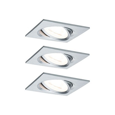 Kit de 3 spots encastrés LED Nova - Carré - GU10 - Aluminium - 6,5W - 2700K - IP23 - Avec ampoule