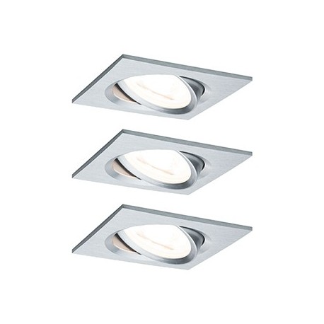 Lot de 3 spots encastrés LED Nova coin - Carré - GU10 - Aluminium - 6,5W - 2700K - IP23 - Avec ampoule