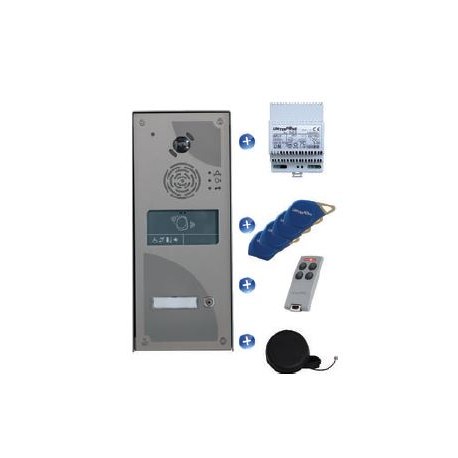 Kit vidéophone IP/GSM - 1 bouton poussoir - avec 4 badges et télécommande - Pose en saillie