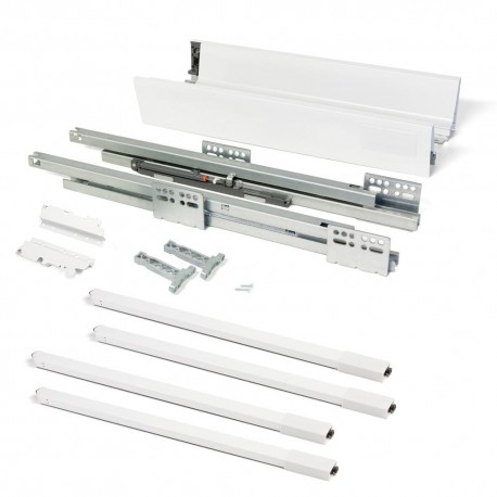 Kit de tiroir pour cuisine et sdb Vantage-Q - H. 204mm - P. 450mm - tringles de rehausse - Fermeture amortie - Acier - Blanc