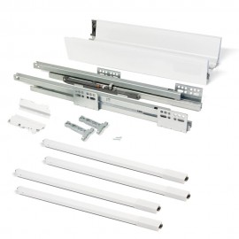 Kit de tiroir pour cuisine et sdb Vantage-Q - H. 141mm - P. 500mm - tringles de rehausse - Fermeture amortie - Acier - Blanc