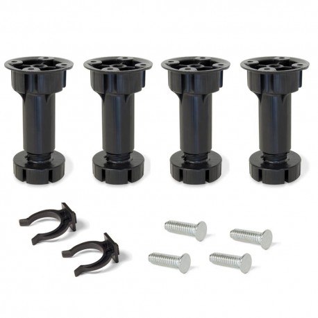 Lot de 4 pieds pour meubles de cuisine Bone - réglables - 118/135 mm - Plastique - Noir