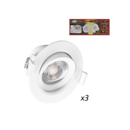 Lot de 3 spots LED SMD orientables - 5W - 3000°K - Rond - Blanc - Non dimmable