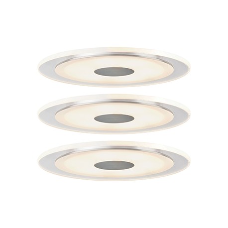 Kit de 3 spots encastrés Premium Line - Rond - Aluminium/Satiné - 6W - 3000K - IP23 - Avec ampoule