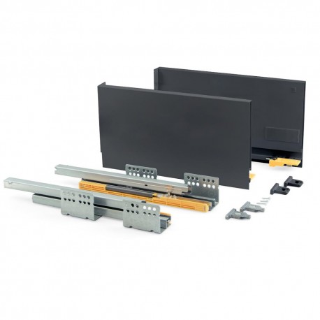 Kit de tiroir pour cuisine et sdb Concept - H. 185mm - P. 500mm - Fermeture amortie - Acier - Anthracite