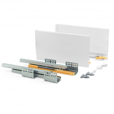 Kit de tiroir pour cuisine et sdb Concept - H. 105mm - P. 500mm - Fermeture amortie - Acier - Blanc