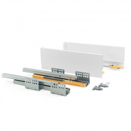 Kit de tiroir pour cuisine et sdb Concept - H. 138mm - P. 350mm - Fermeture amortie - Acier - Blanc