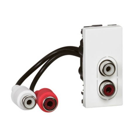 Prise 2 RCA femelle - Mosaic - 1 module - Liaison audio stéréo - Blanc