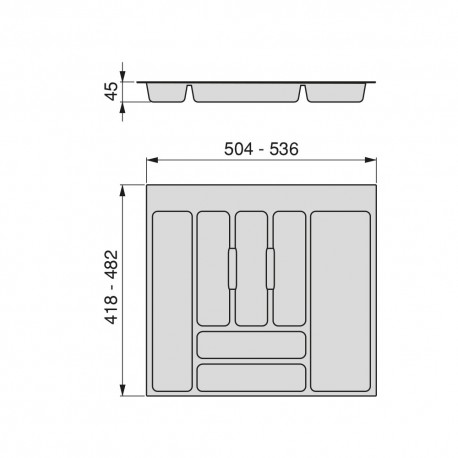 Range-couverts pour tiroir, largeur du meuble: 600 mm, profondeur: 490 mm -  Métallique - Furnica