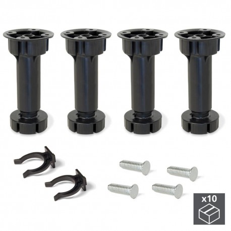 Lot de 4 pieds pour meubles de cuisine Bone - réglables - 98/115 mm - Plastique - Noir