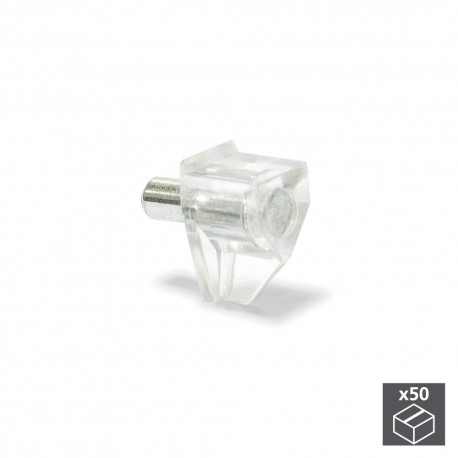 Lot de 50 supports avec pivot pour étagères bois - Acier et plastique -Transparent